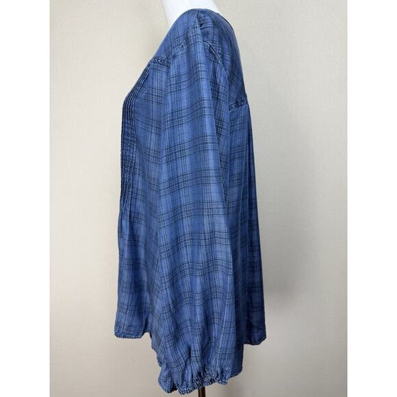 Style & Co. Pintucked Popover Tunic Shirt Women Size 2X Blue Plaid Peasant - Picture 8 of 13